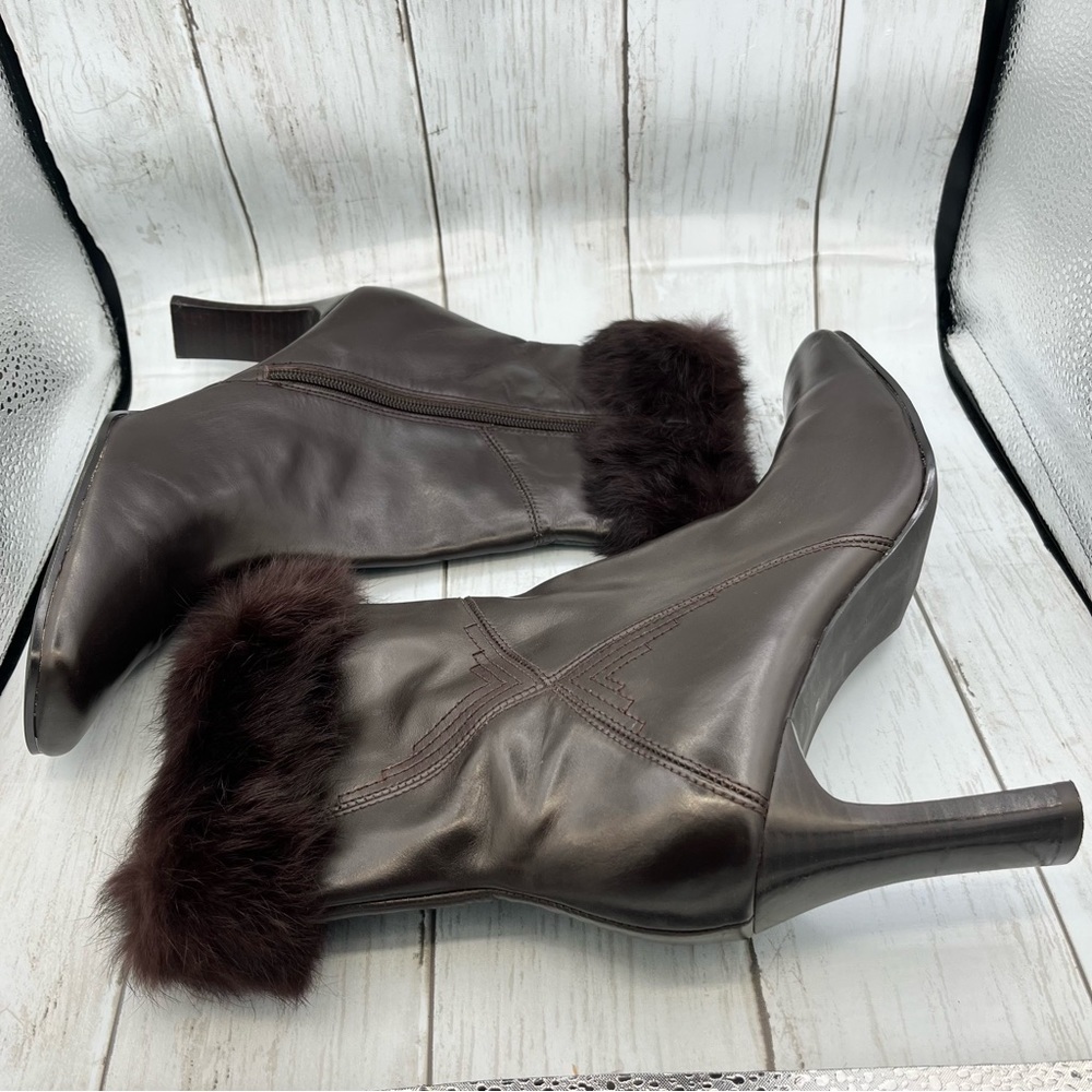 KAREN Scott Vintage Brown Leather Fur Top Booties SZ 9